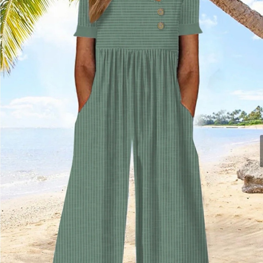Green Striped Jumpsuit